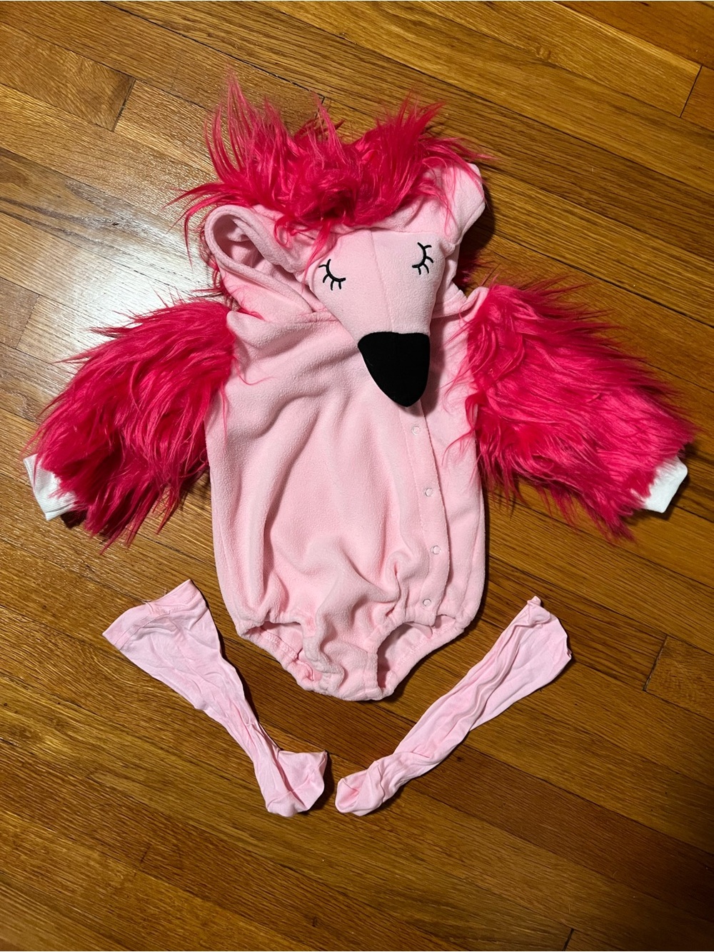 Pink Flamingo One-Piece Romper for baby - Plush Hooded Costume